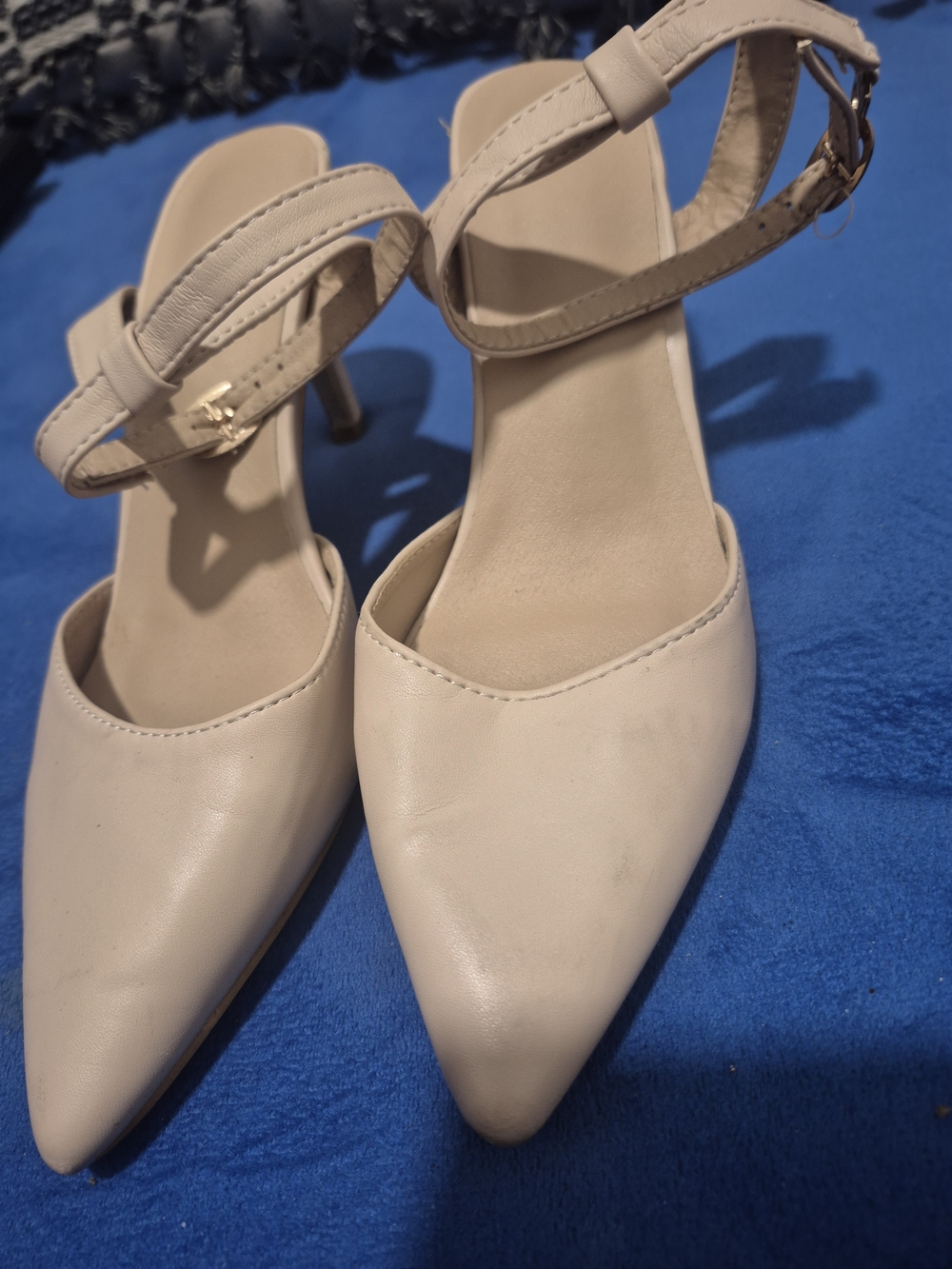 Women's Pointed Toe Ankle Strap Heels in Nude